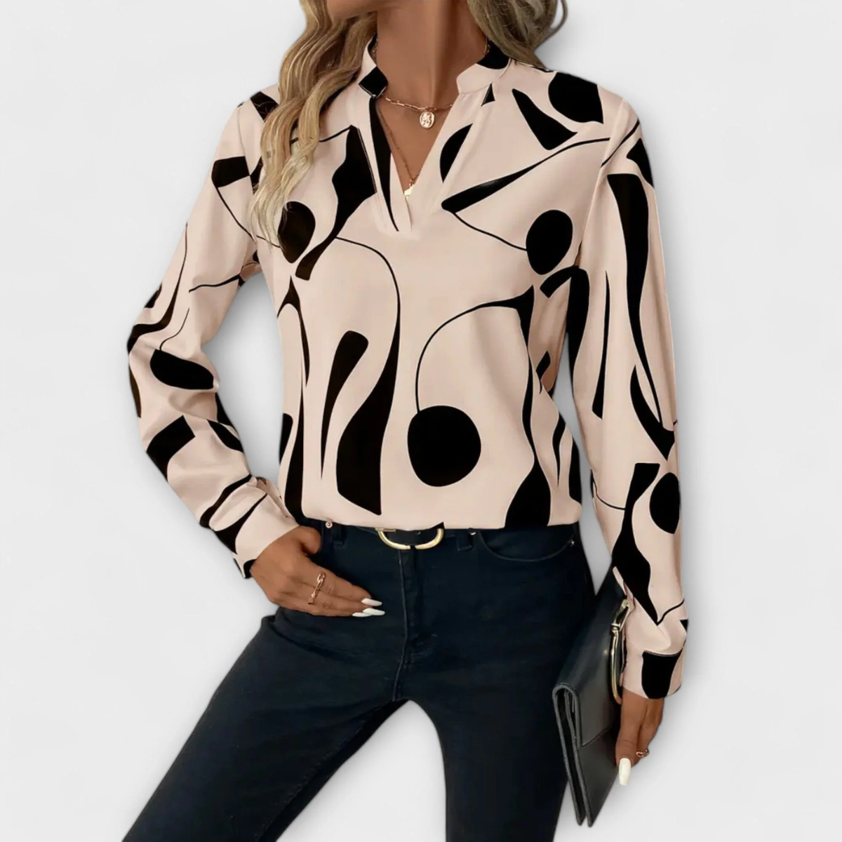 Blusa Elegante de Manga Larga con Escote en V