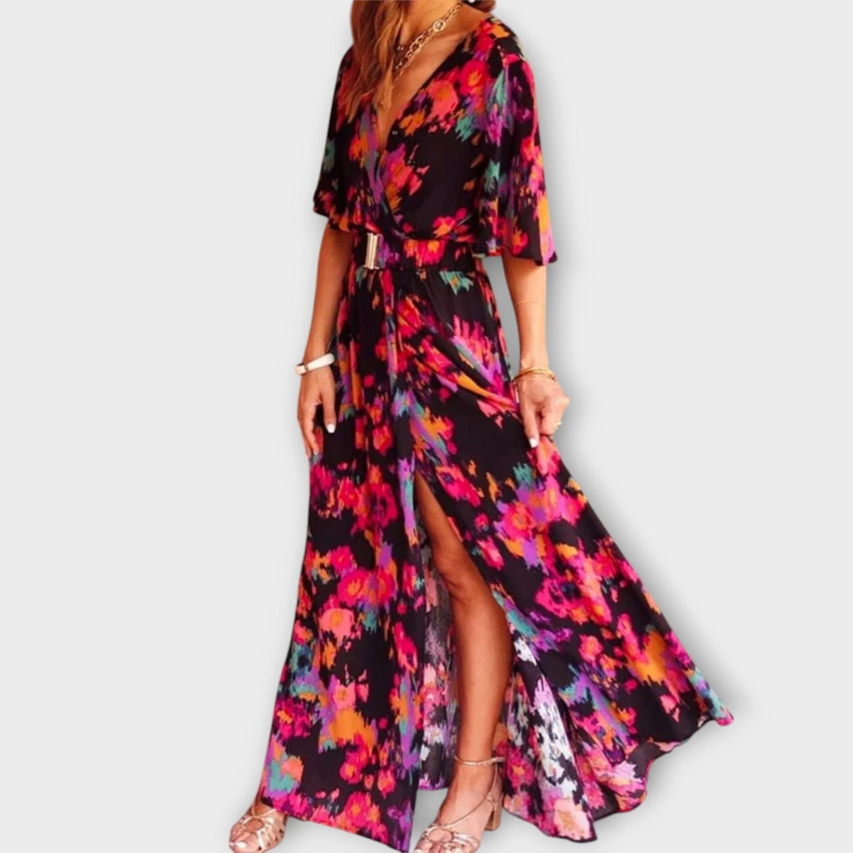 Sabine – Elegante vestido cruzado largo con diseño fluido