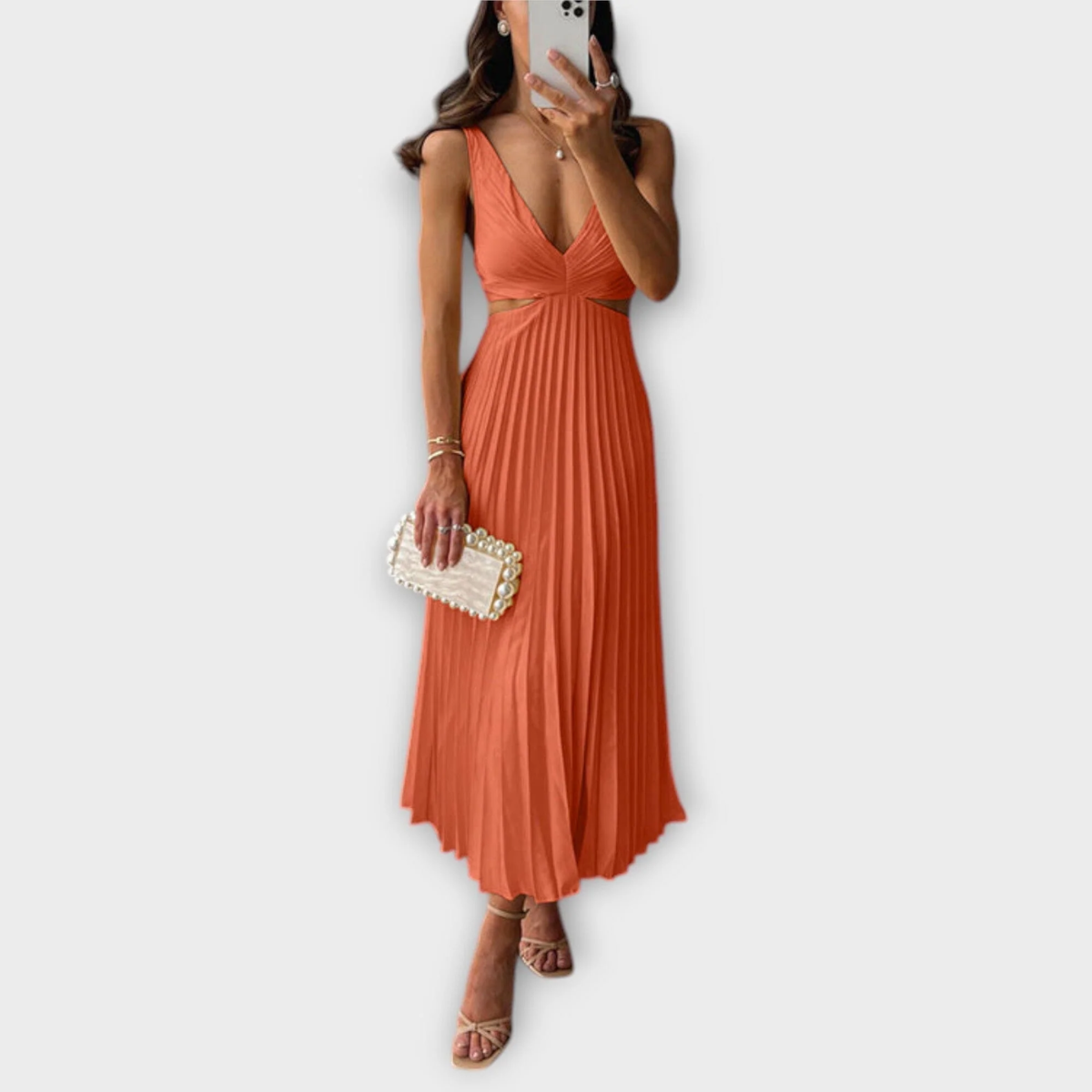Elegante vestido midi de noche con plisado